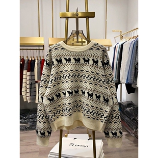 【晓艾档口实拍】时尚民族风提花复古套头毛衣秋冬韩系亲肤针织衫