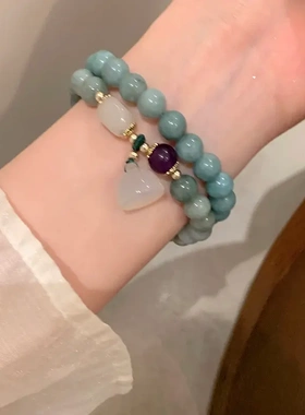 醒时春山平安扣绿色天然石手串新中式叠戴串珠女学生盘玩文玩手链