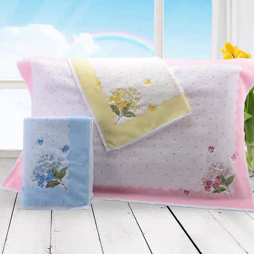 一等品金号S2096纯棉枕巾无捻割绒绣花工艺 清新柔软吸汗四季通用