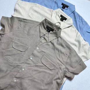 瑕疵特价老外贸95%桑蚕丝5%麻真丝油丝基本款双口袋短袖衬衫女