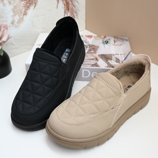 25冬季老北京薄绒棉鞋女妈妈鞋时尚洋气平底一脚蹬百搭保暖二棉鞋