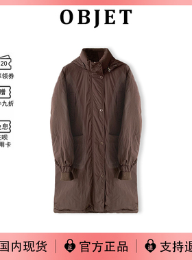 【现货】韩国OBJET新款宽松显瘦百搭连帽90白鸭绒长款羽绒服外套