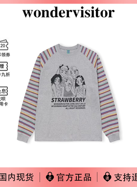 【现货】韩国wonder visitor新款袖宽松慵懒感条纹长袖T恤