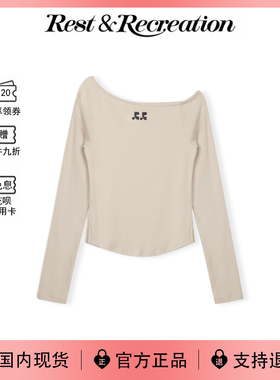 【现货】韩国restandrecreation长袖T恤张元英同款斜领RR露肩上衣