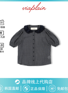 【现货】韩国viaplain衬衫新款宽松显瘦蕾丝领口格子衬衣女吴小姐