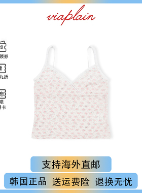 【现货】韩国正品viaplain法式蕾丝边碎花吊带女短款外穿修身背心