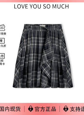 【现货】韩国love you so much新款美式复古不规则格纹束腰半身裙