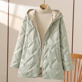 2025冬季新款轻薄羽绒服女中长款大码连帽时尚洋气小个子保暖外套