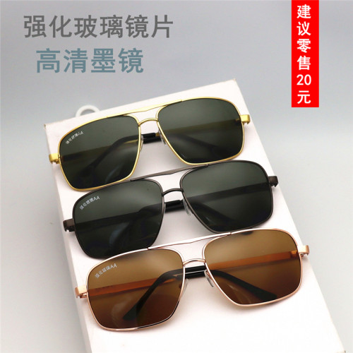 强化玻璃太阳镜方框男士墨镜批发