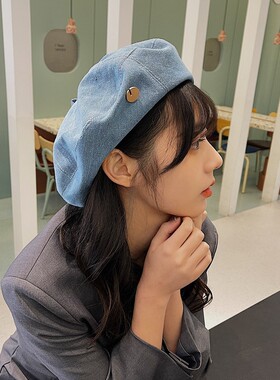 贝雷帽逛街ins潮男女春秋冬扣子