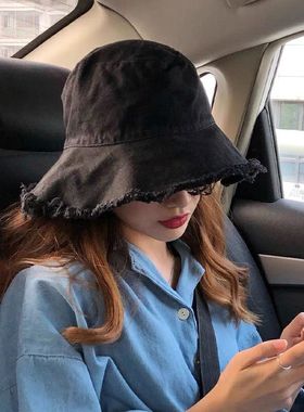 毛边黑色渔夫帽女秋冬季显白显脸小防风时尚月子帽Isn网红盆帽潮