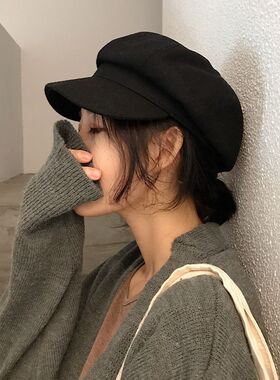 毛呢八角帽女秋冬季时尚简约纯色报童帽子显脸小男显白鸭舌贝雷帽