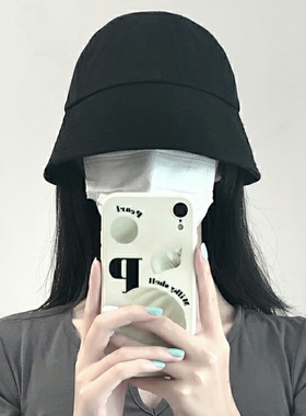网红黑色渔夫帽女春秋日系显脸小素颜遮脸水钟形桶帽子水桶帽百搭