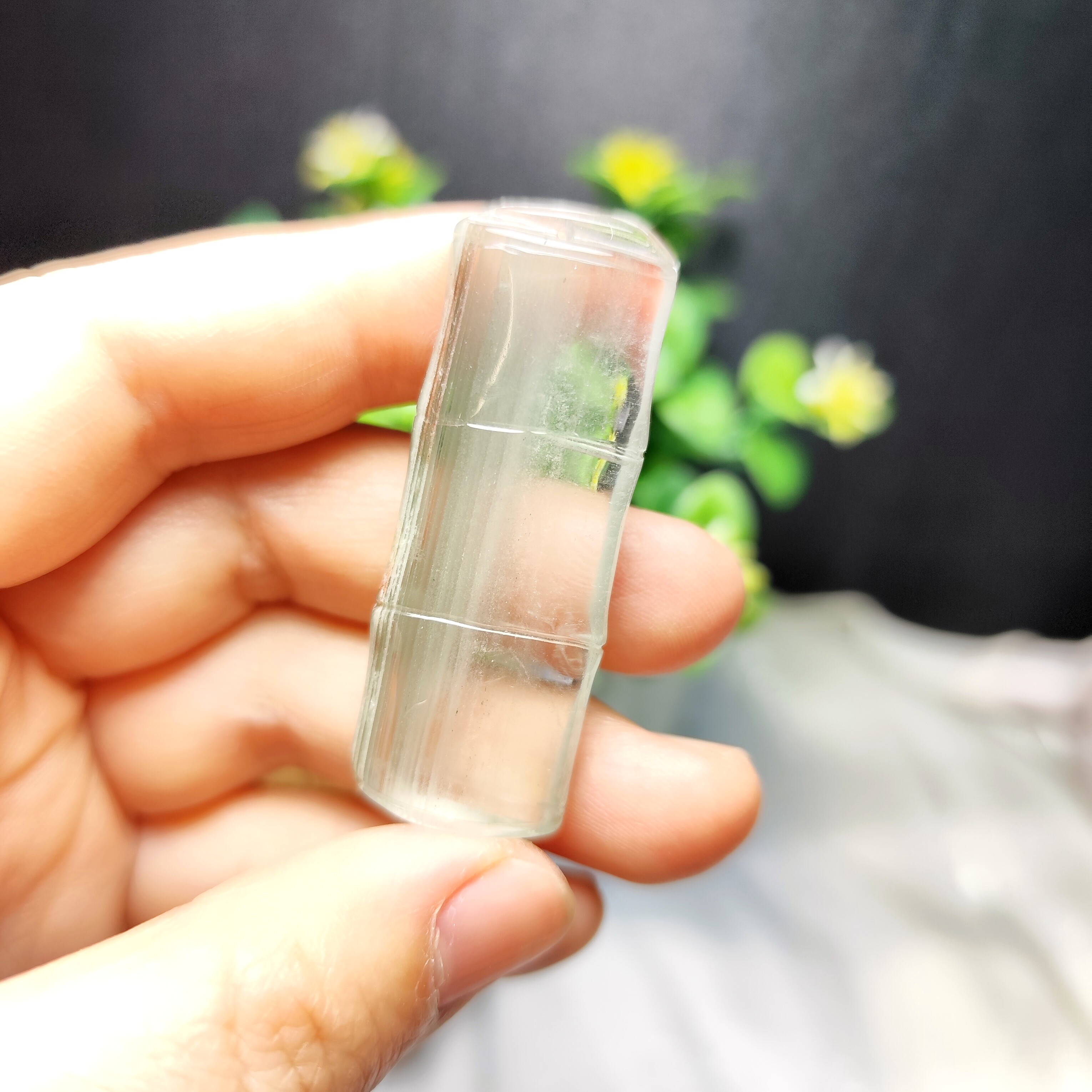 手工雕刻天然绿幽灵竹节吊坠晶体通透千层连幽灵原石挂坠男女款