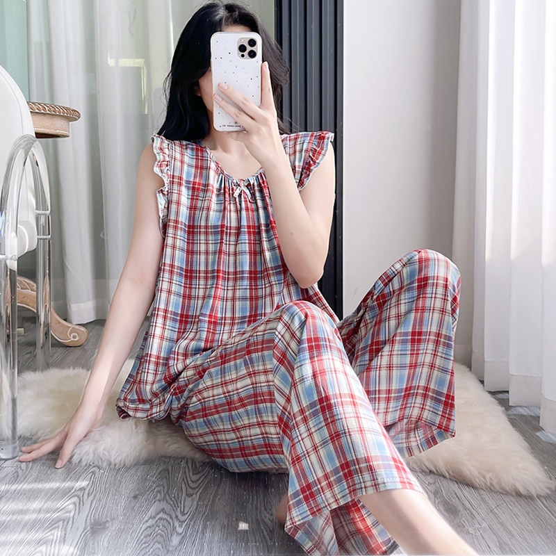 ins风碎花棉绸睡衣女