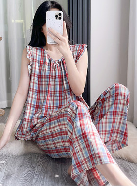 ins风碎花棉绸睡衣女