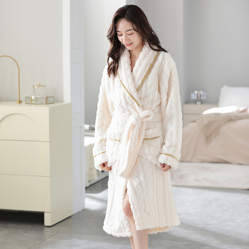 冬季加厚女士浴袍秋冬加厚珊瑚绒睡袍性感时尚加绒家居服
