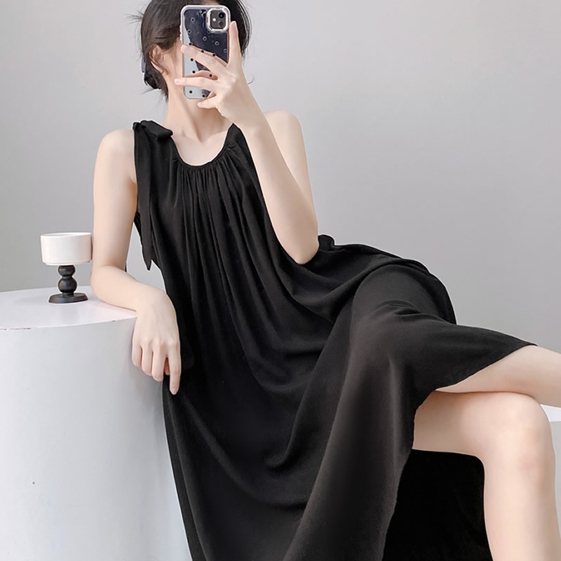 棉绸睡裙女夏睡衣中长款连衣裙