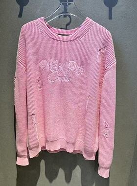 Fun潮牌2025年秋季新款女式宽松休闲圆领套头粉针织衫FMY15702R