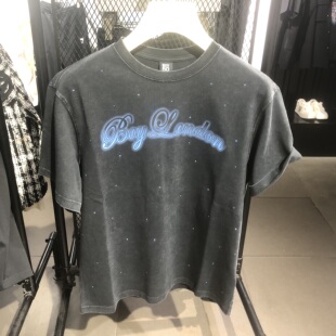 BOY LONDON专柜2026年夏蓝水钻做旧短袖T恤B261N0102702