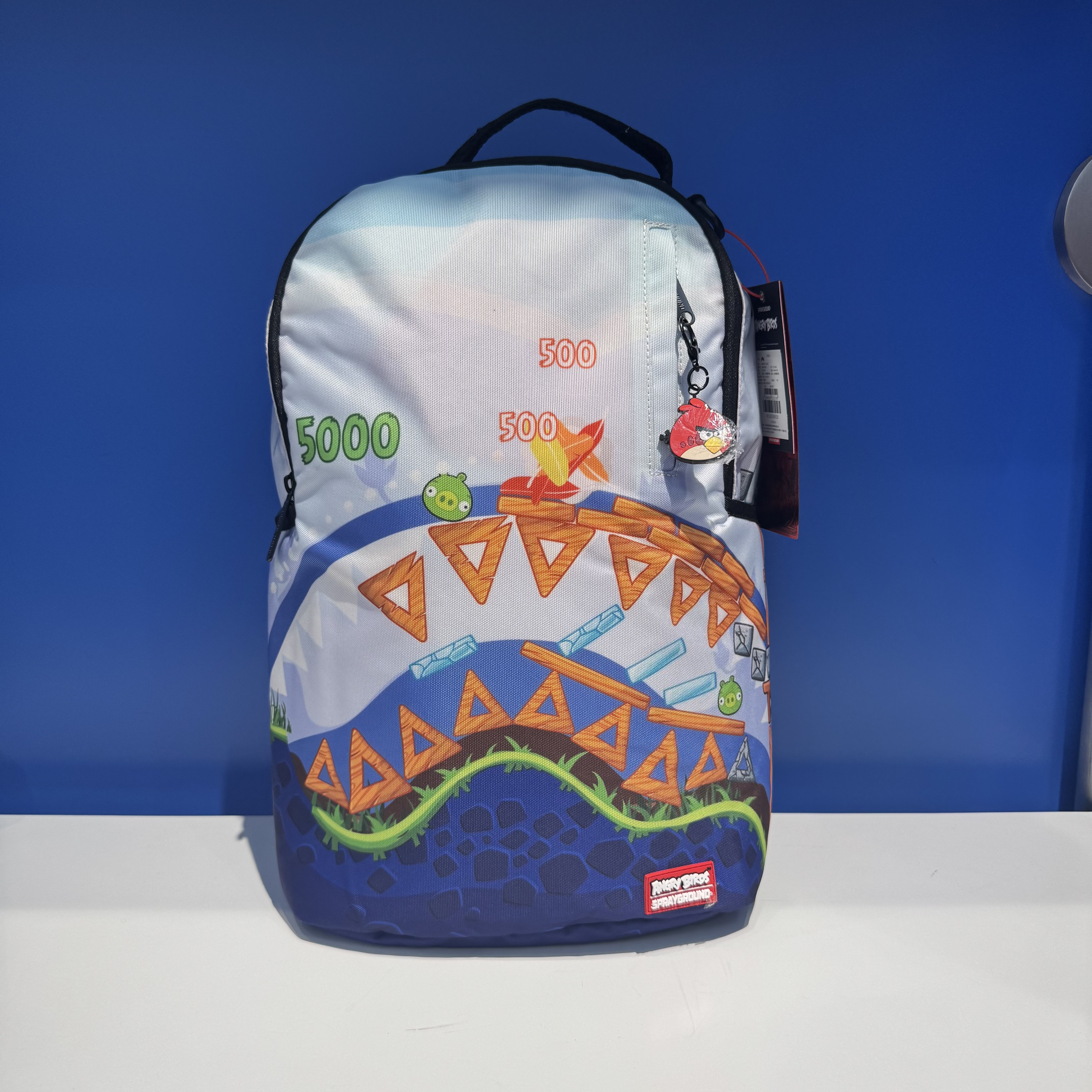 SprayGround双肩包蓝色愤怒的小鸟联名款鲨鱼嘴动漫书包W1135765