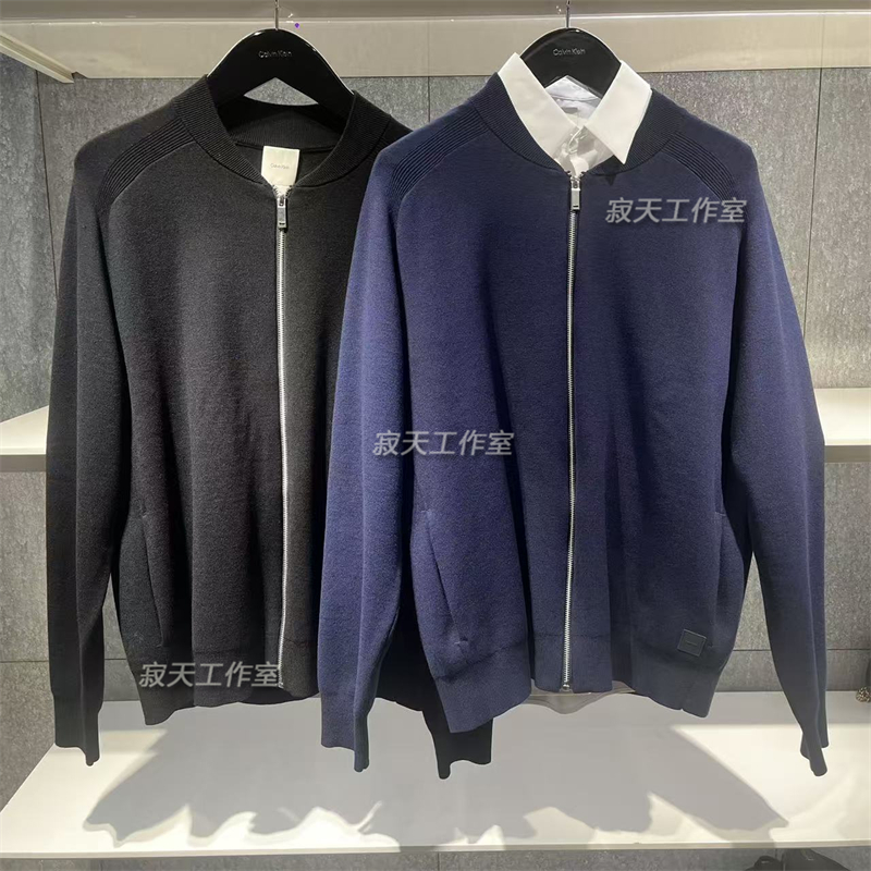 40EM324国内代购CK Jeans25秋男士休闲通勤棒球领拉链针织衫开衫