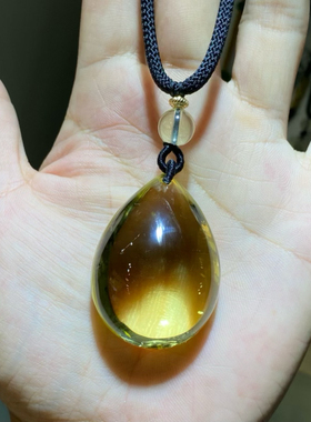 天然黄水晶水滴吊坠招财男女款