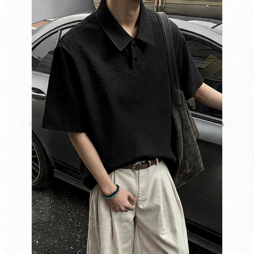 夏季薄款泡泡纱男宽松短袖Polo衫