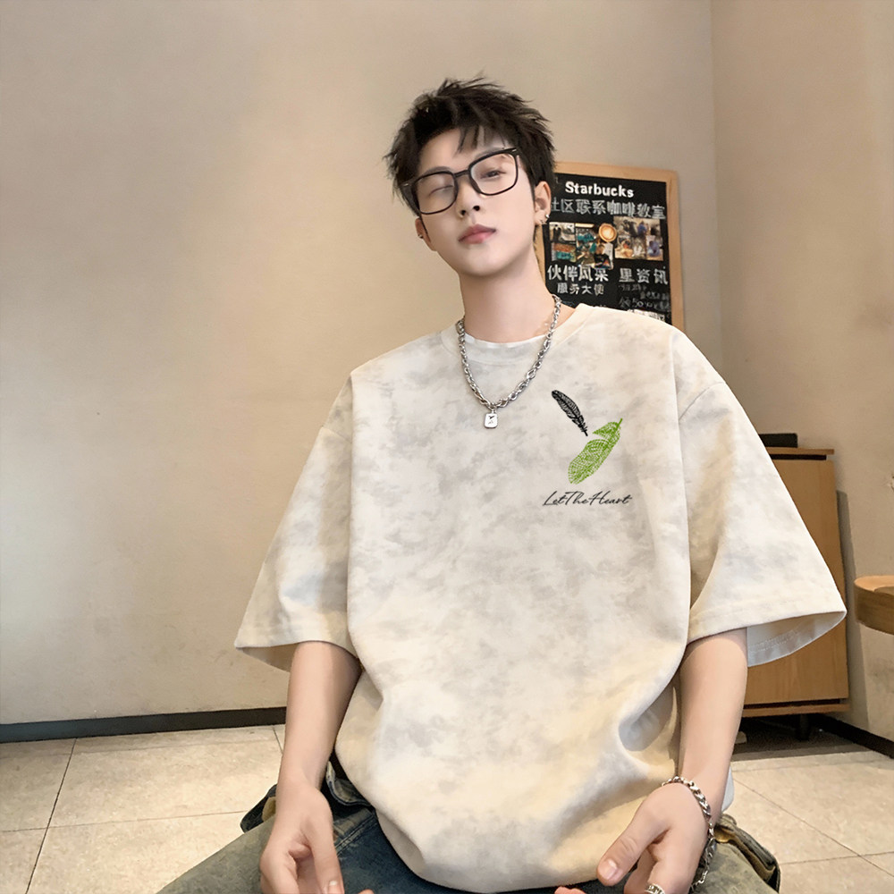 短袖美式水洗做旧帅气半截袖大码图片