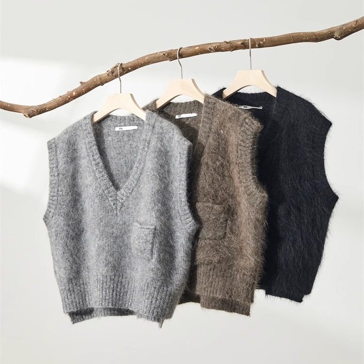 MACQNF正品2024秋冬高品质宽松休闲百搭马海毛针织马甲女MQ89093