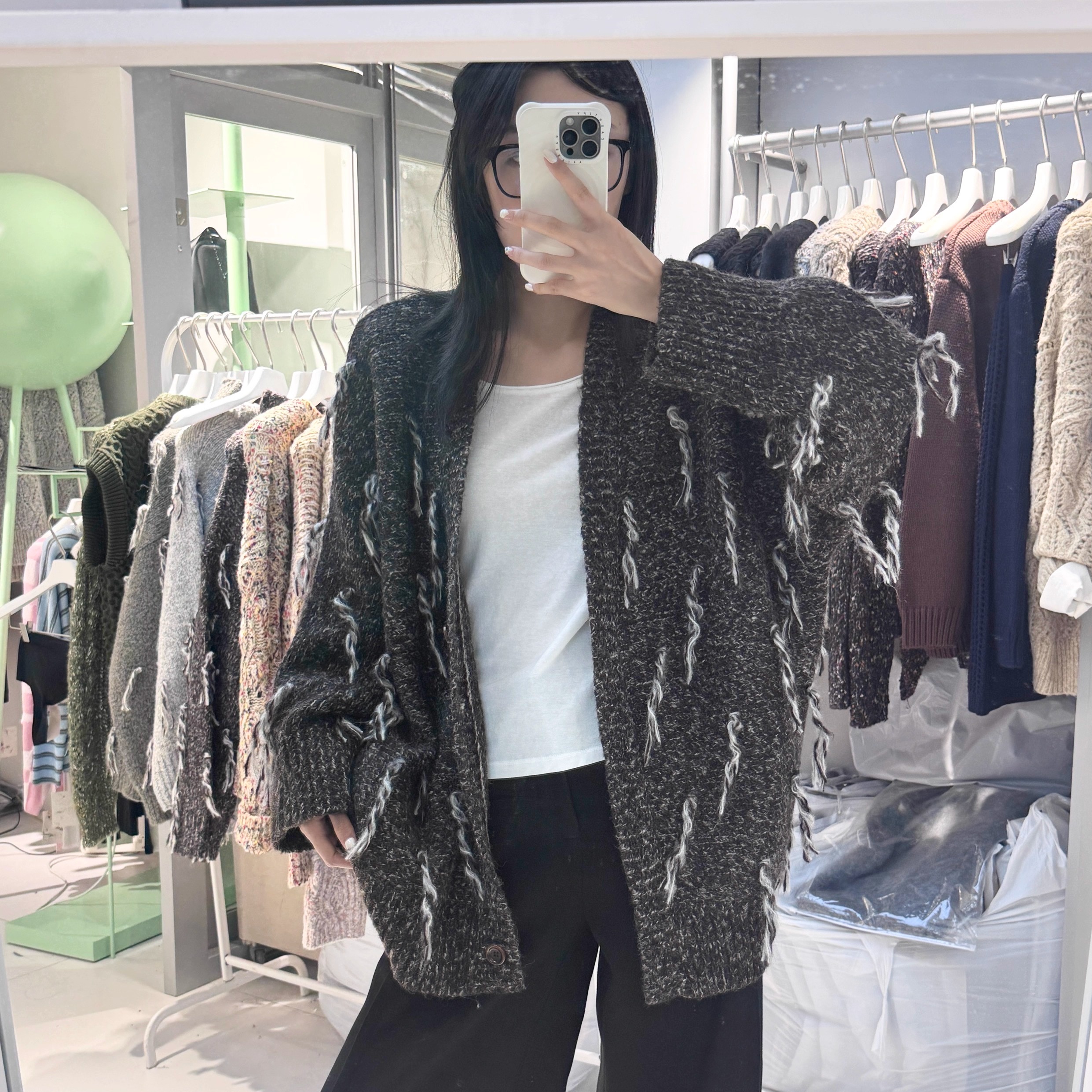 MACQNF正品2025秋新款时尚百搭休闲显瘦慵懒风V领毛衣外套MQ29563