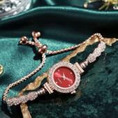 手表女款 女表 小众ins风高级感高颜值学生手链表钢带红色2025新款