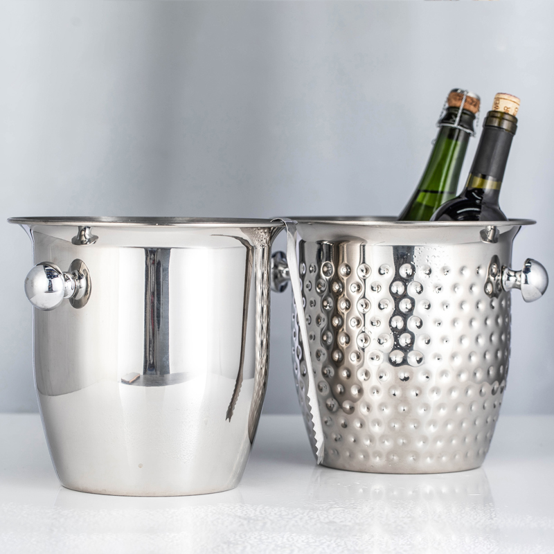 大号不锈钢加厚冰酒桶家用冰镇桶酒会桶香槟盆锤纹双耳红酒冰酒桶