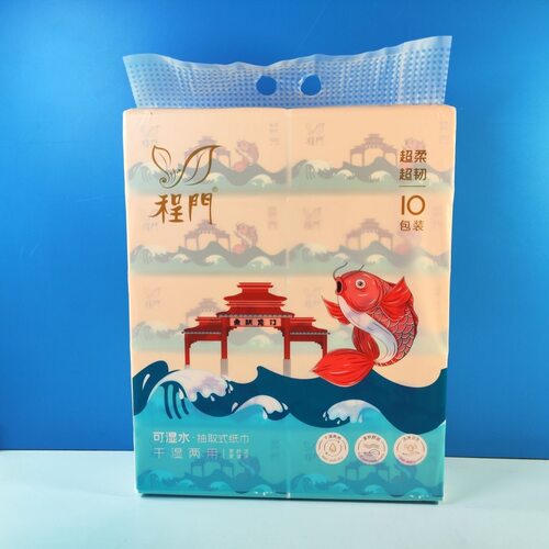 程门抽纸鱼跃龙门10包440张L码柔韧大包装可湿水面巾纸家庭实惠