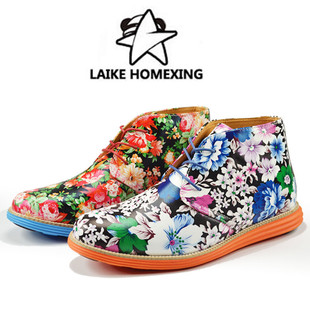 莱克红星鞋大花定制男鞋 2017 全头层皮鞋 百搭韩国英伦风休闲鞋