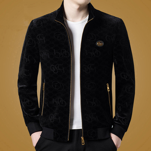 高端百搭夹克男2025秋冬款时尚百搭商务休闲金丝绒质感立领外套潮