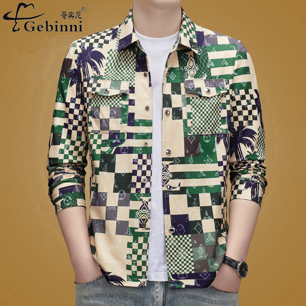 欧货2026春装潮流男士格子拼接印花单排扣夹克外套休闲潮牌男装