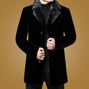 高档海宁皮草男中长款水貂绒外套冬季貂皮大衣加厚保暖貂毛爸爸装