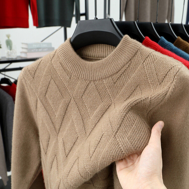 秋冬男士加厚保暖提花圆领针织衫