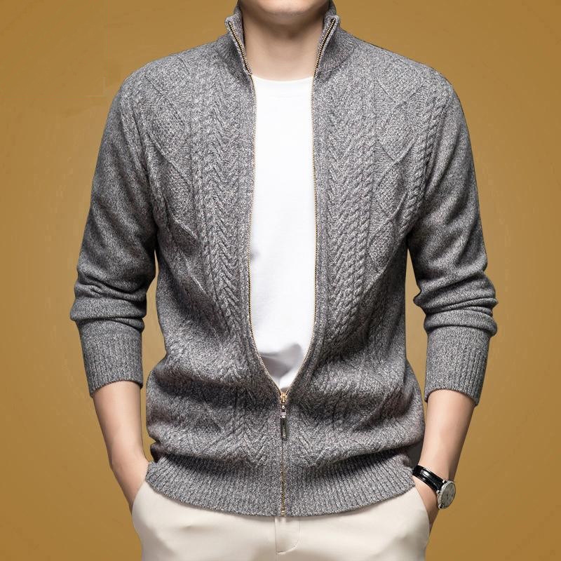 2025高级感中青年百搭半高领拉链针织开衫男士长袖加厚毛衣外套潮