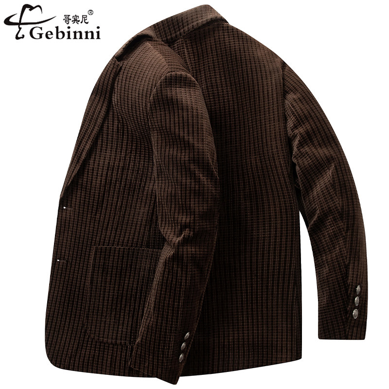 哥宾尼2025新款男士灯芯绒西服外套商务休闲西装男款高端格子上衣