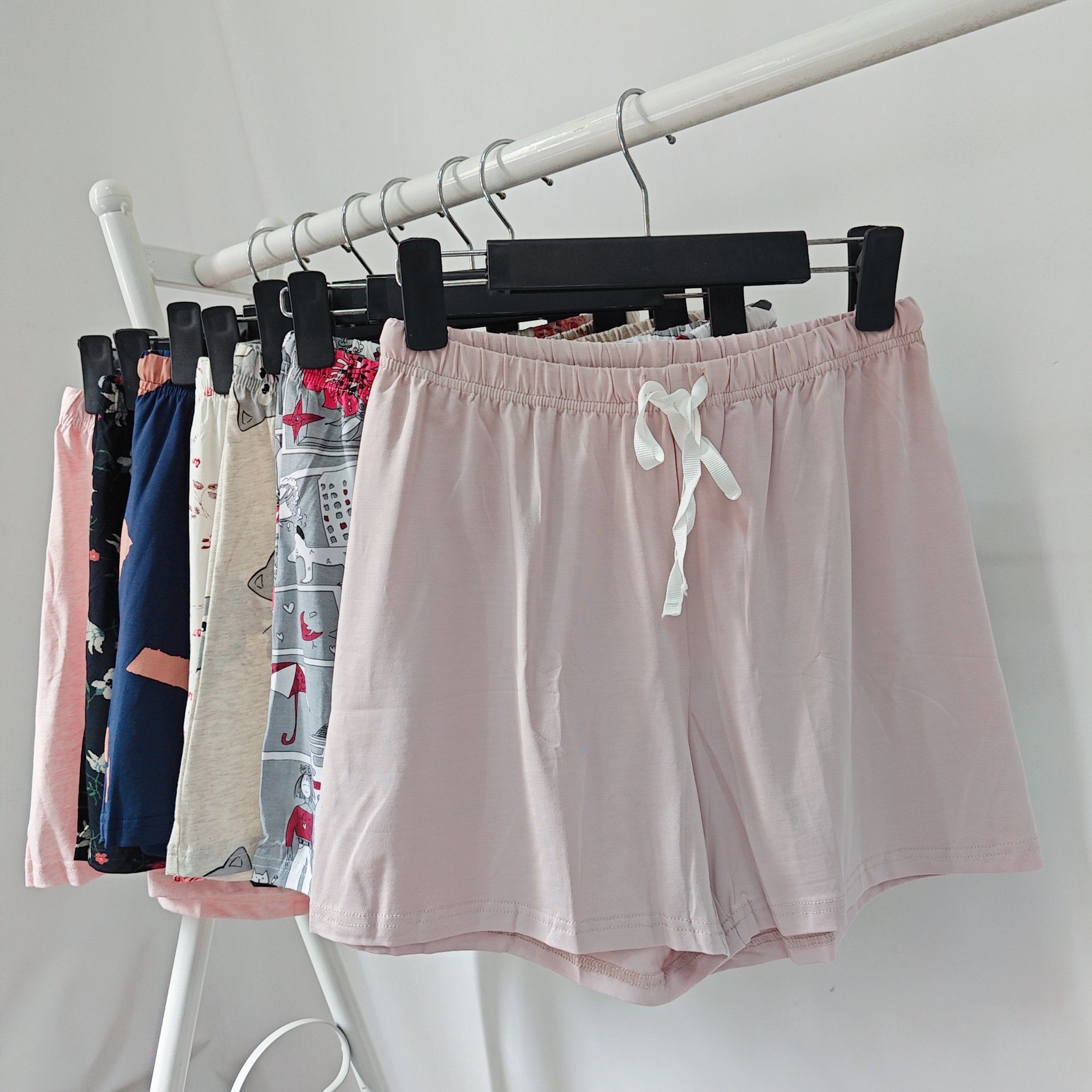 断码清仓 女士中腰阔腿家居短裤 橡筋松紧夏季大裤衩 女生睡裤