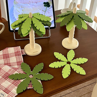 ins风家用椰子树杯垫隔热垫高颜值桌面摆件咖啡杯垫厨房餐桌垫子