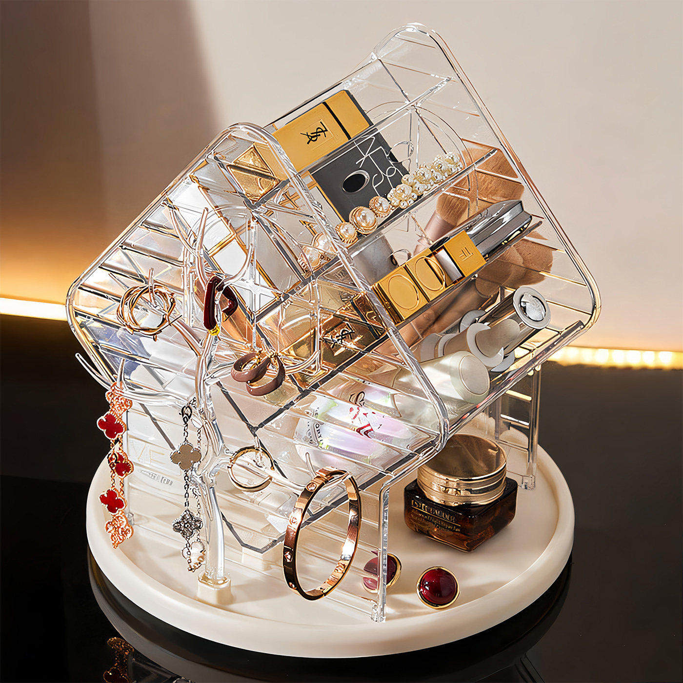 化妆品收纳盒高级桌面可旋转梳妆台口红护肤品多功能大容量置物架