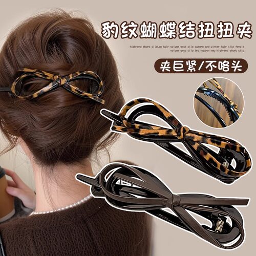 气质皮质蝴蝶结发夹一字夹女新款
