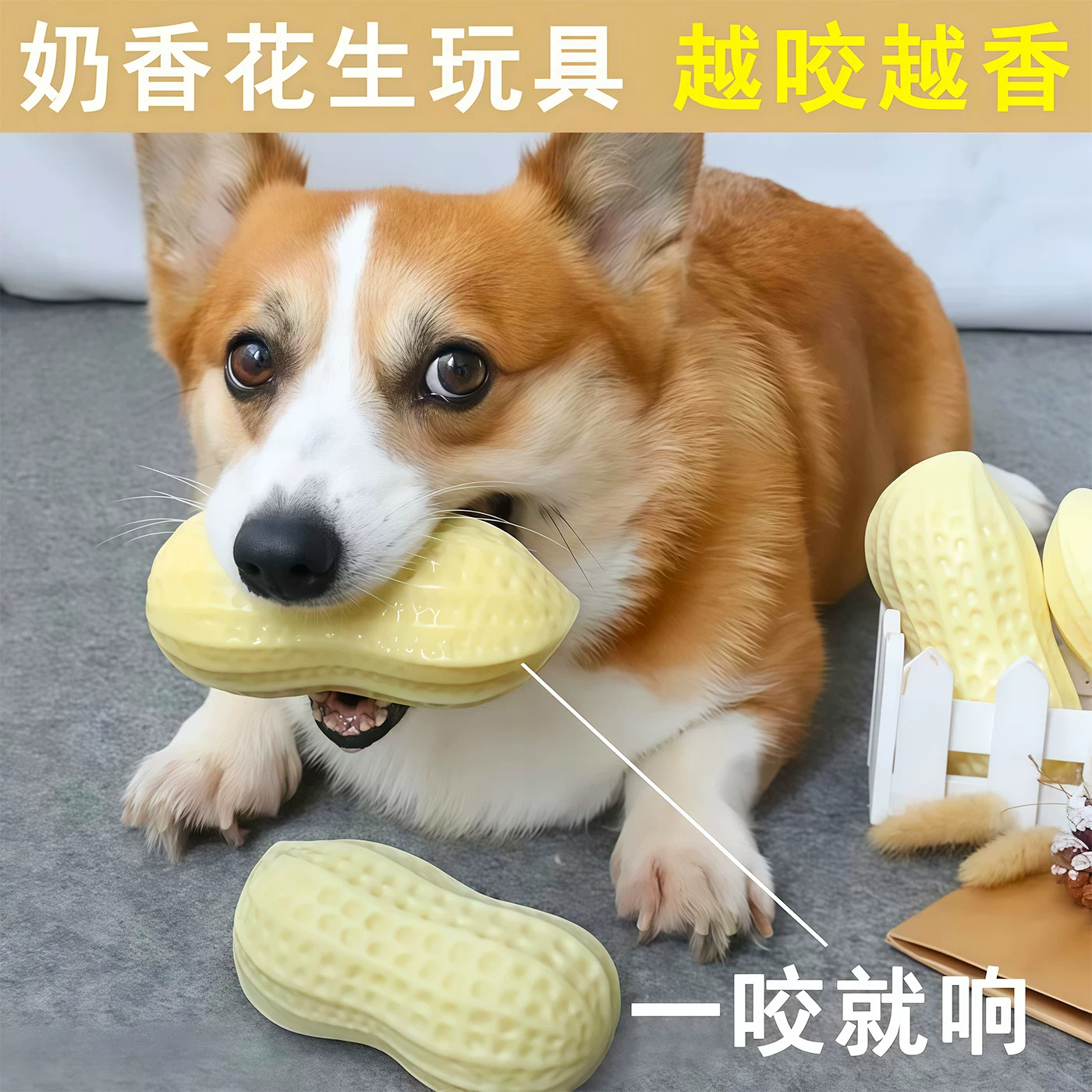 狗狗玩具耐咬自嗨解闷花生发声球柯基柴犬大小型犬宠物磨牙棒用品