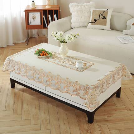 桌布防水防油免洗防烫长方形餐桌布茶几垫塑料台布套客厅烫金桌布