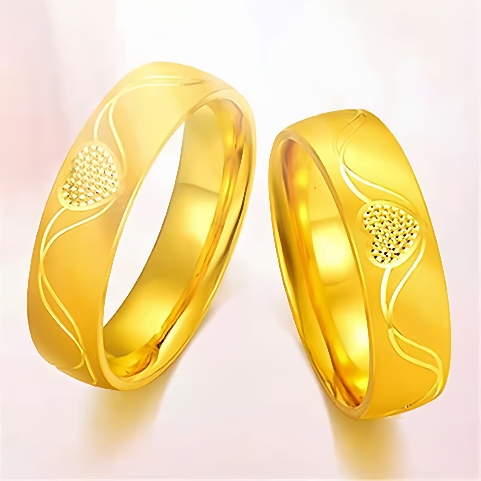 越南沙金心心相印戒指黄金色心相依情侣款对戒时尚戒指活口指环