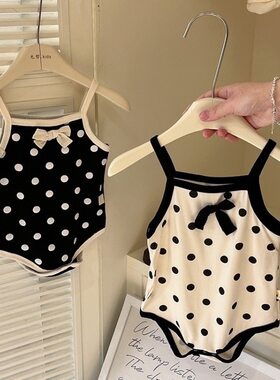 婴儿衣服夏季连体衣薄款无袖包屁衣可爱蝴蝶结女宝宝吊带哈衣