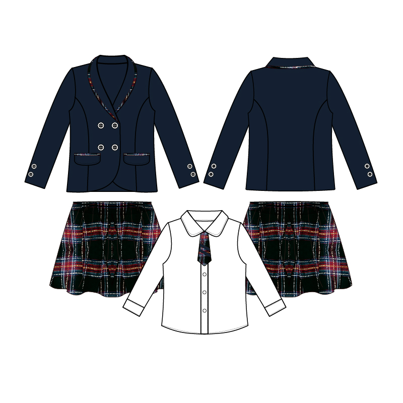 中小学生校服礼服套装设计效果图原创ai设计图班服演出服cdr开发